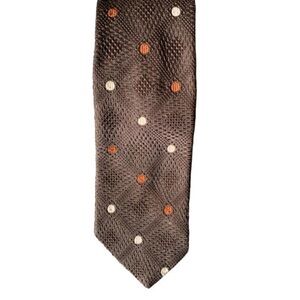 Vintage Necktie Textured Brown w/ Orange & Cream Polka Dots Paul Khoury's Damon